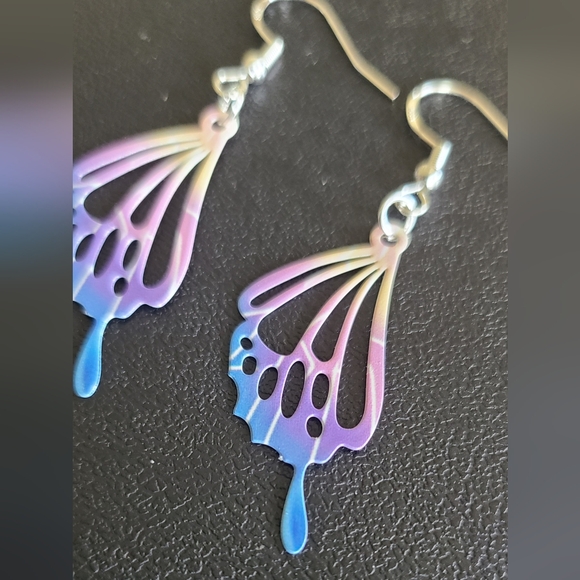 Iridescent Butterfly Wing Earrings - Picture 2 of 3
